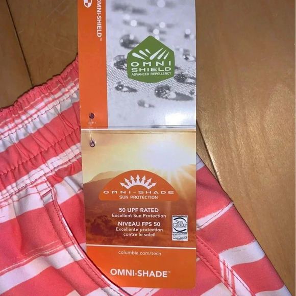 Columbia Women's XL Bogata Bay Omni-Shade Stretch Inseam 3” Shorts Coral White - Picture 7 of 9